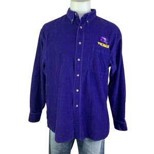 Vintage Minnesota Vikings Men's Button Up Shirt Size Large Purple Corduroy